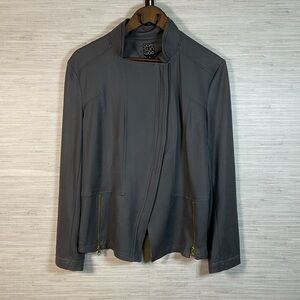 Ciara Sun Woo Liquid Leather Moto Biker Jacket Charcoal Grey Gold Hardwear 1X